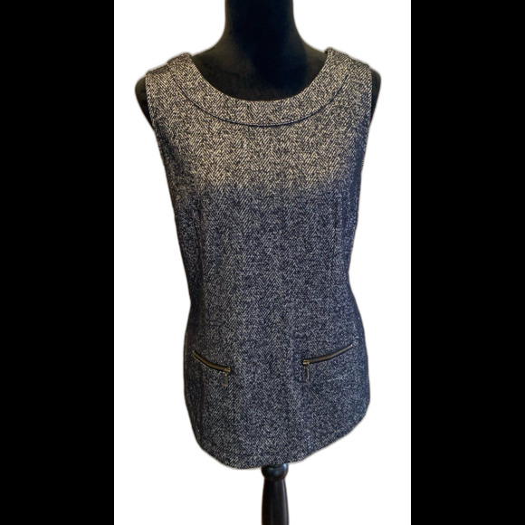 Cabi Women’s Vest Tweed Type Fabric Sz Large Black White Pockets Business Wear - Picture 2 of 12
